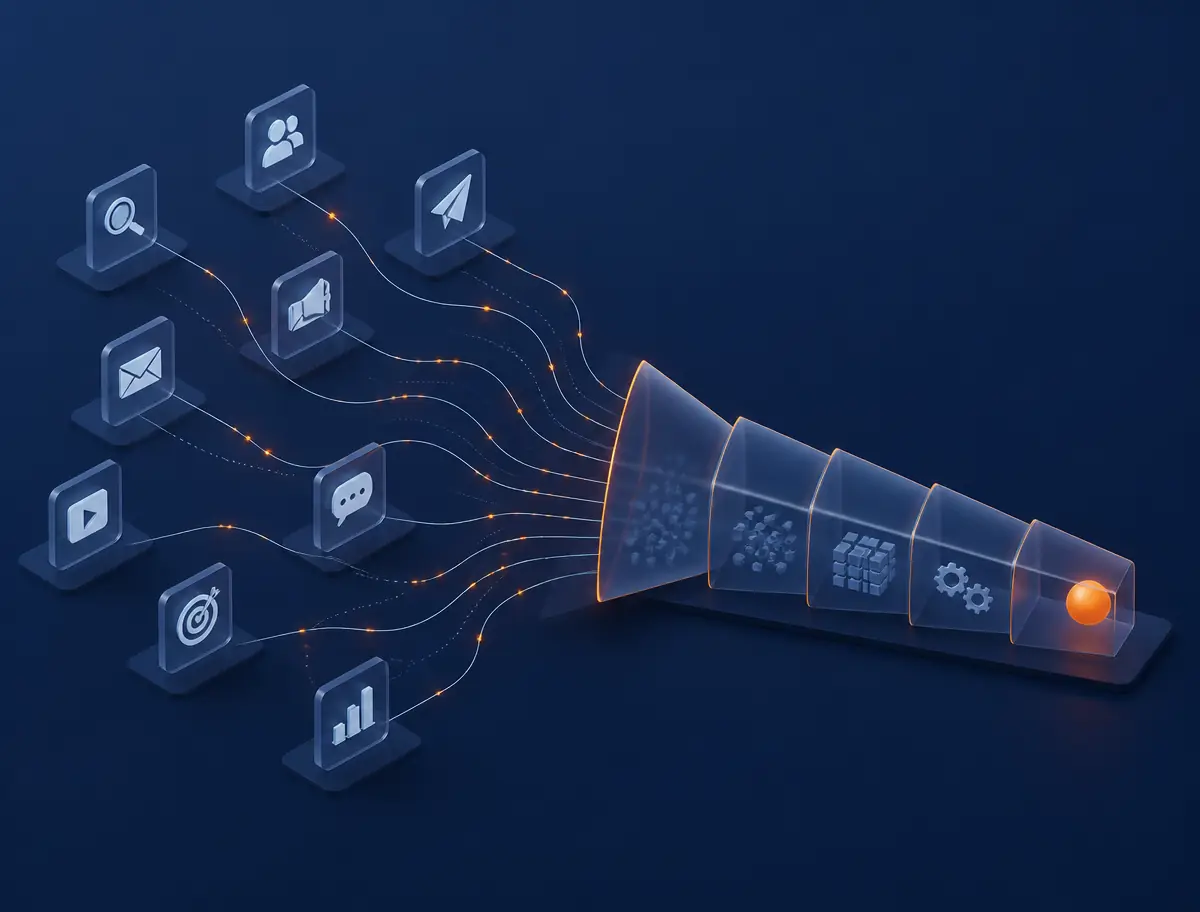 Fragmented demand channels converging into one connected growth system designed by Rapid Neuron