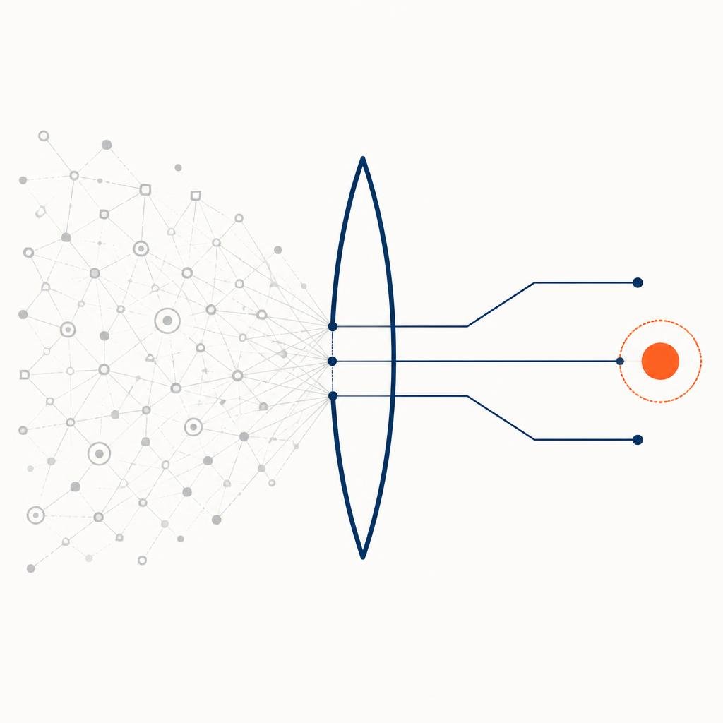 Converging architectural lines representing an AI company growth system built around one use case