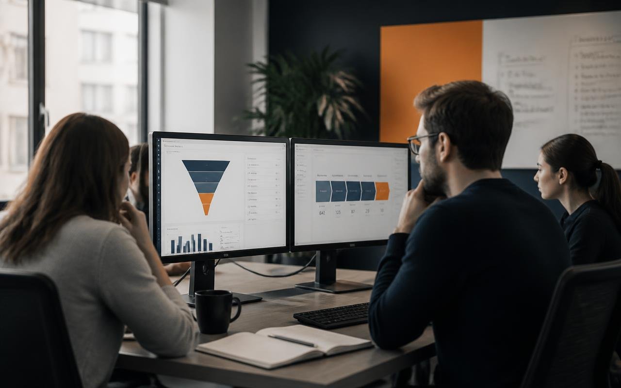 Growth team reviewing funnel, activation and transaction dashboards